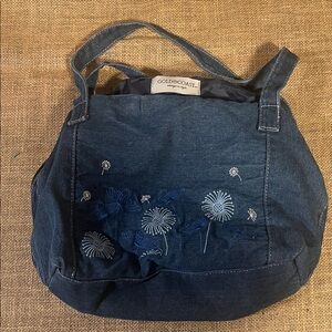 Goldcoast Denim Blue Embroidered Shoulder Bag